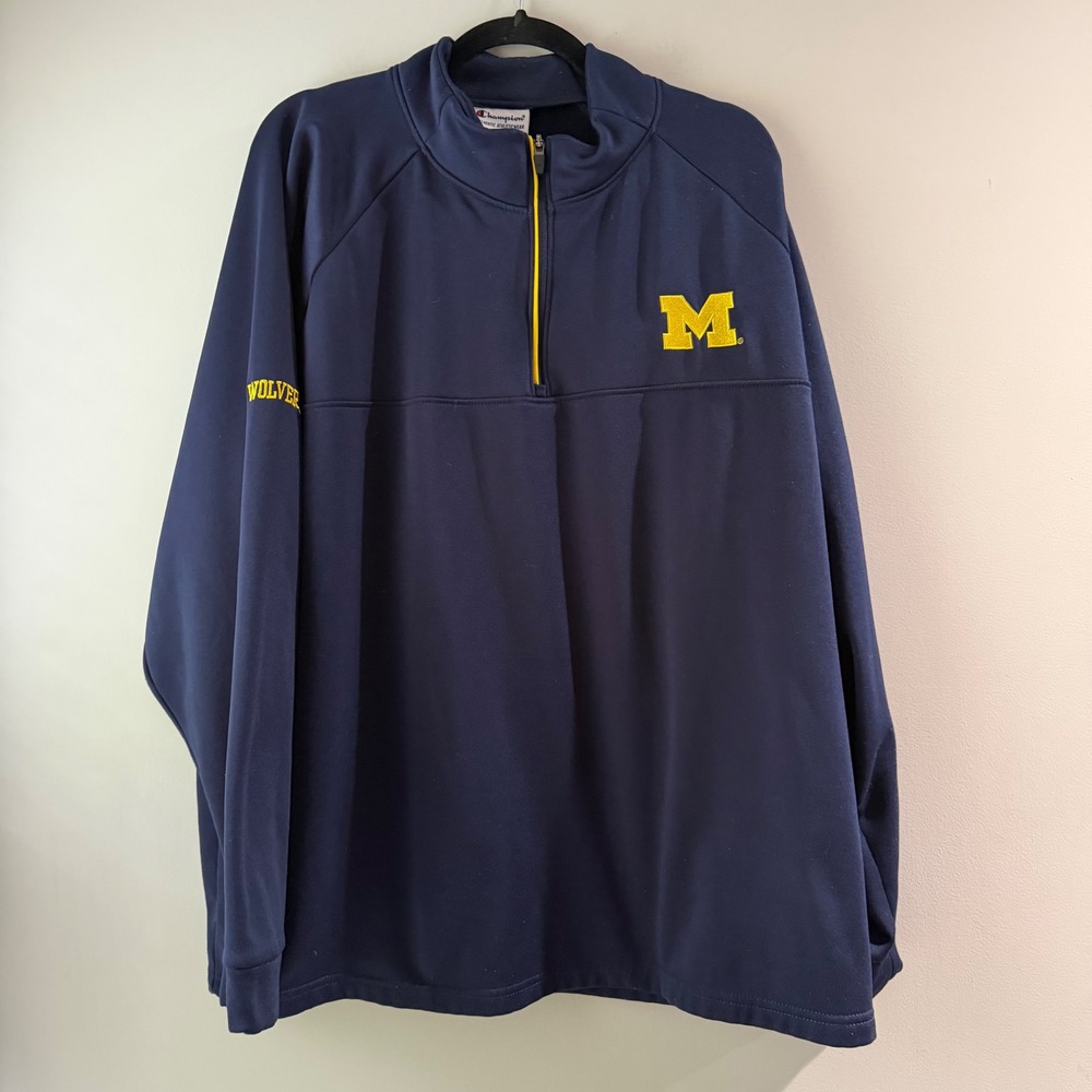 Champion Michigan Wolverines Pullover Mens 2XL Blue Excellent Quarter Zip Logo